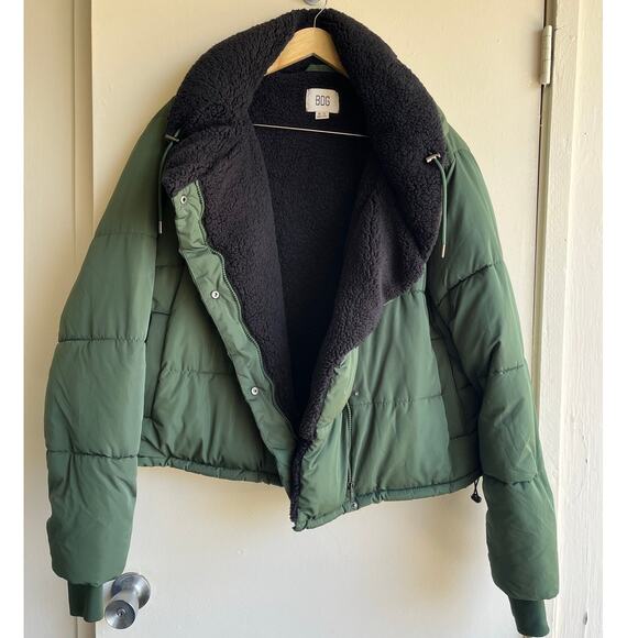BDG Marlow Puffer Fleece Basic Staple Classic Jacket Coat Green Black Sz XL $119 - Picture 1 of 16